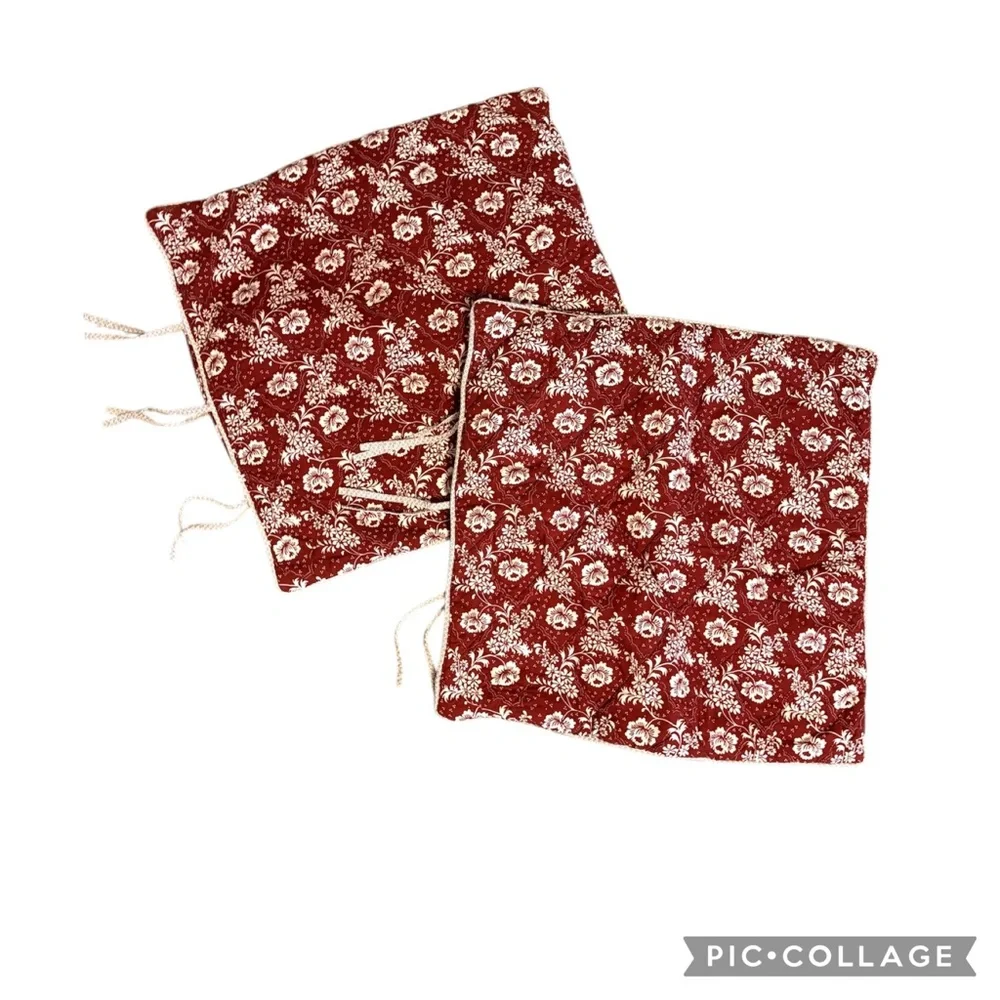 IKEA Quilted Euro Sham Covers Set of 2 Burgundy Floral 24.5” Cottage